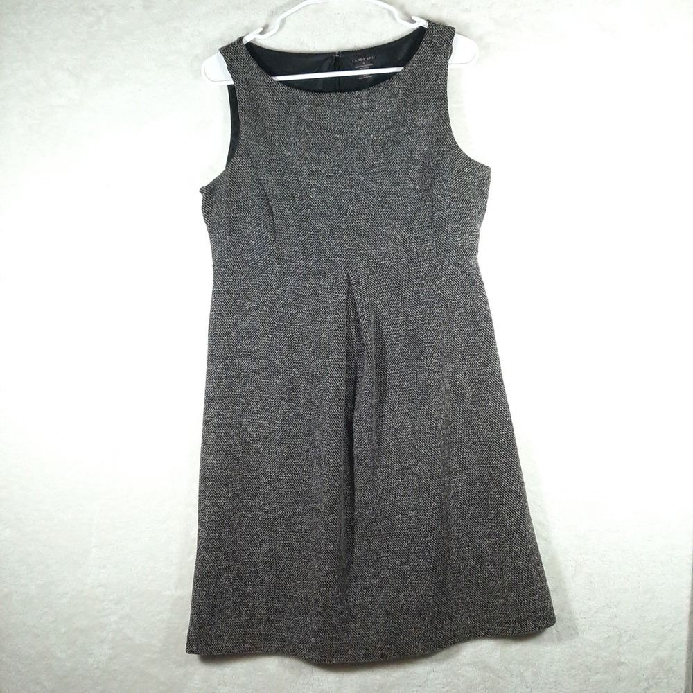 Lands' End Womens 8 Gray Herringbone Sleeveless Sheath Dress Lined Office Wear